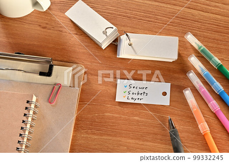 A desk with a wordbook that says Secure Sockets Layer A desk with a wordbook that says Secure Sockets Layer 99332245