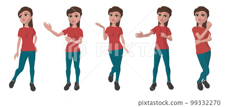 cartoon girl standing many poses showing presentation successful woman illustration 99332270