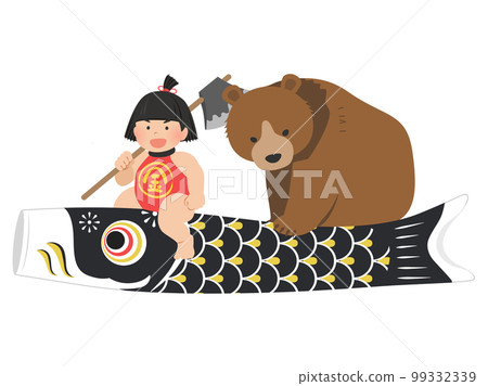金太郎和鯉魚旗上的熊_兒童節形像素材 金太郎和鯉魚旗上的熊_兒童節形像素材 99332339