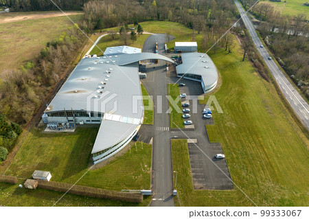 Aerial view of modern factory structure for production and distribution of industrial equipment. Concept of global industry 99333067