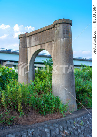 Former Kamiebashi bridge piers Heritage of living Confluence of Arakawa and Iruma rivers Old National Route 16 99333664