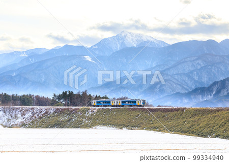 “山梨縣”冬季小見線 大彎道行駛的列車 北斗市小淵澤 99334940