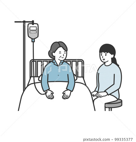 Illustration of a hospitalized mother and a nursing daughter 99335377