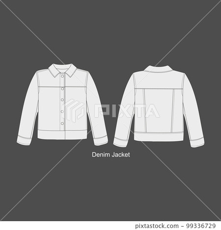 Denim Jacket Set. Storm rider denim jacket technical fashion illustration. Flat apparel front, back, white color. Women, men unisex CAD mockup. Denim Mockup. Denim Jacket Set. Storm rider denim jacket technical fashion illustration. Flat apparel front, back, white color. Women, men unisex CAD mockup. Denim Mockup. 99336729