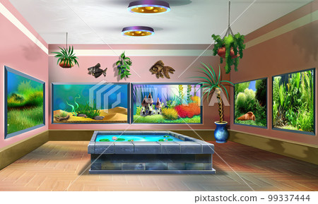 Aquarium fish shop illustration Aquarium fish shop illustration 99337444