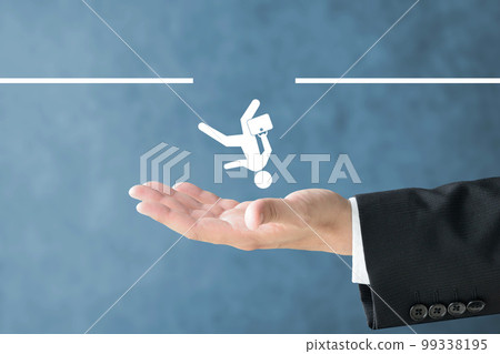 Businessman's hand outstretched to a falling figure Businessman's hand outstretched to a falling figure 99338195