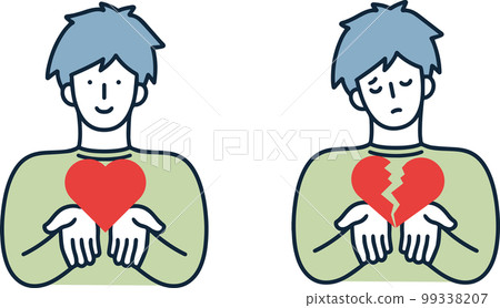 Love, love, broken heart, catastrophe, man set with a heart, simple illustration 99338207