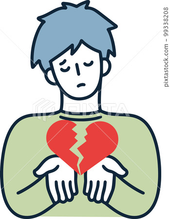 Broken heart, catastrophe, man holding a heart, simple illustration Broken heart, catastrophe, man holding a heart, simple illustration 99338208