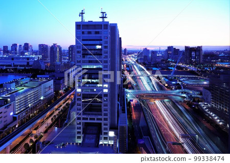 Fuji TV seen from the upper floors of a hotel in Odaiba, Tokyo 99338474