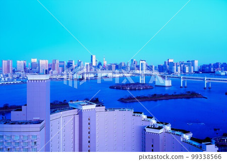View of the city center from the upper floors of a hotel in Odaiba, Tokyo (the day after snow) 99338566