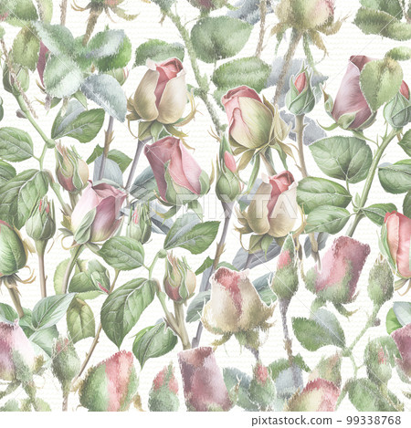 Seamless pattern with gentle white and green roses on a white background Seamless pattern with gentle white and green roses on a white background 99338768