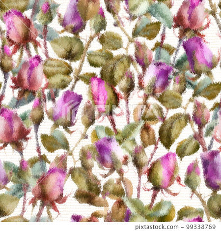 Seamless pattern with gentle pink and green roses on a white background Seamless pattern with gentle pink and green roses on a white background 99338769
