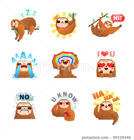 Sloth Emoticon Stickers Set Sloth Emoticon Stickers Set 99339346