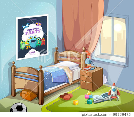 Childrens bedroom interior in cartoon style. Vector illustration 99339475