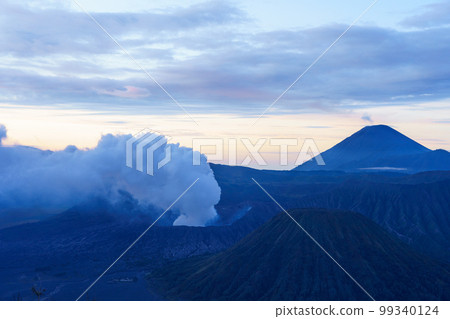 Mount Bromo (Eastern Java) erupting at dawn 99340124