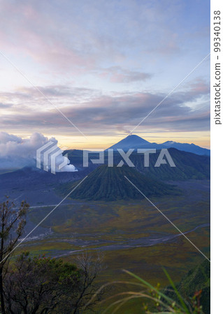 Mount Bromo, Mount Batok, Mount Semeru and plains at dawn (East Java) 99340138