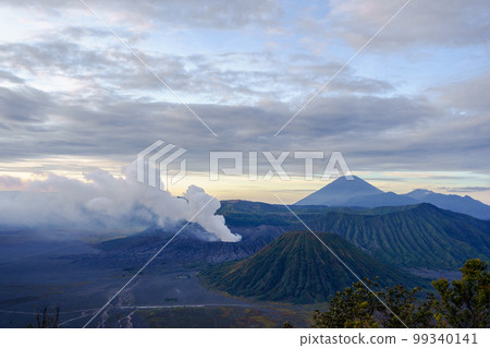 Mount Bromo, Mount Batok and Mount Semeru at dawn (East Java) 99340141