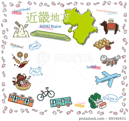 日本近畿地區的一組春季美食旅遊圖標(畫線) 日本近畿地區的一組春季美食旅遊圖標(畫線) 99340431