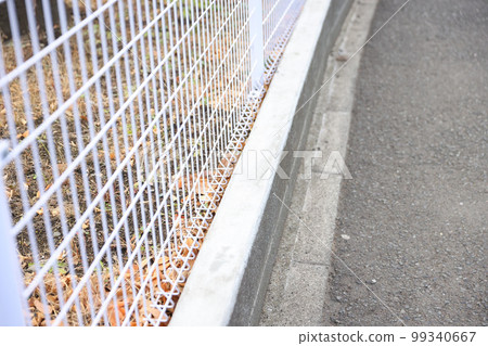 Sidewalks, iron net fences and stone walls Sidewalks, iron net fences and stone walls 99340667