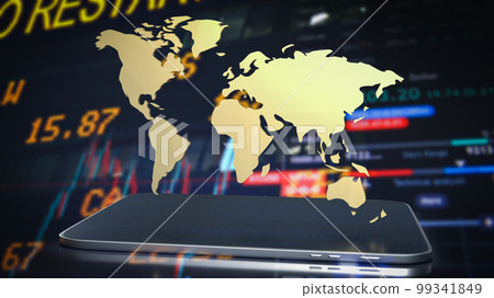 gold world map on tablet for business concept 3d rendering 99341849
