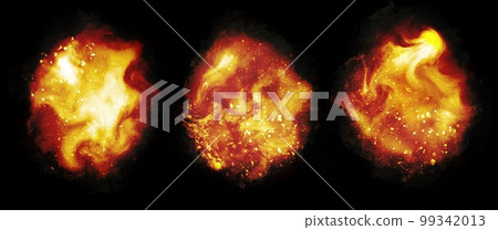 Burning fireball graphic icon set black background 99342013