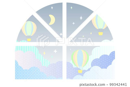 A fairy tale view from the window, a night sky of stars and balloons 99342441