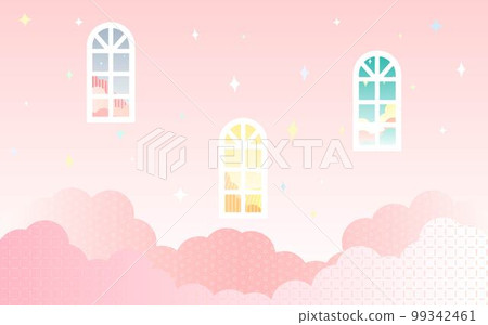 漂浮在天空的窗口粉紅色 99342461