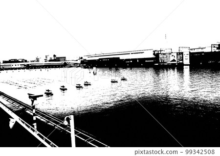 Boat racetrack black and white photo 99342508