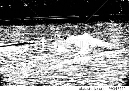 Turning boat black and white photo 99342511