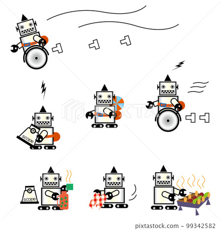 卡哇伊機器人角色的野餐場景 99342582