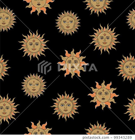 Sun with face Vintage Seamless Pattern. Magic celestial Background Sun with face Vintage Seamless Pattern. Magic celestial Background 99343289