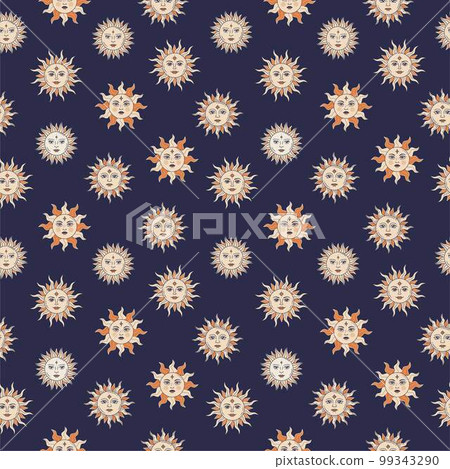 Suns with face. Vintage Seamless Pattern. Magic celestial background 99343290