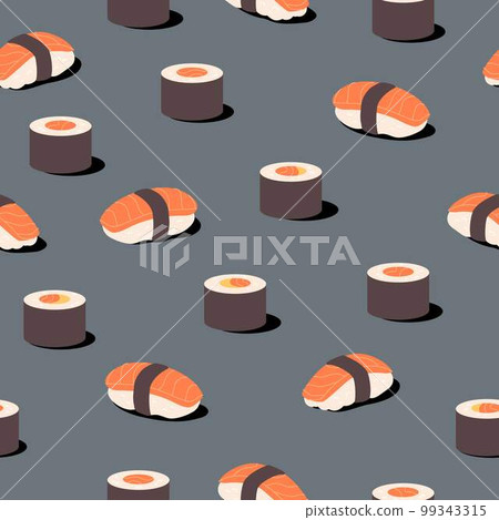 Sushi and rolls seamless pattern.Seafood vector background 99343315