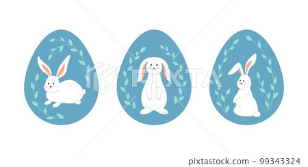 Happy Easter. Rabbit character set with decoration into eggs. 99343324