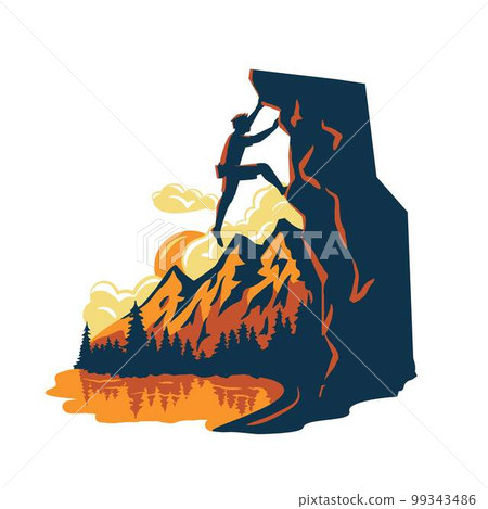 Mountain climber. Silhouette of a climber on a... - Stock Illustration ...