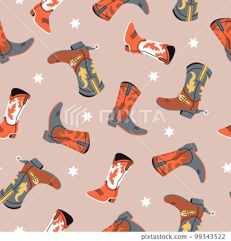 Seamless pattern of various cowboy boots with different ornaments. Seamless pattern of various cowboy boots with different ornaments. 99343522