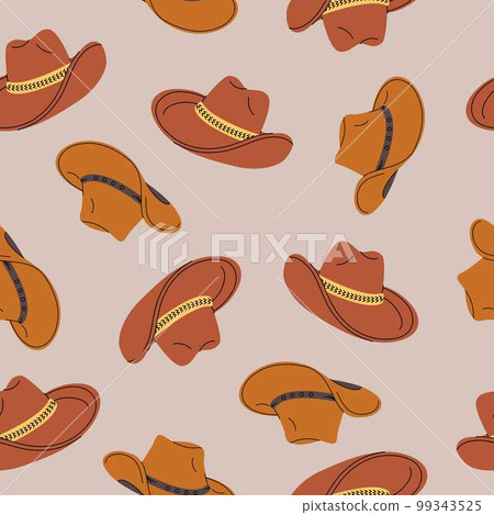 Seamless pattern of brown western cowboy hats. Headwear background. Clothes accessories 99343525