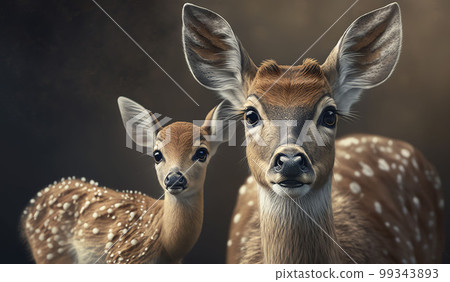 Deer with a baby. Generative AI. Deer with a baby. Generative AI. 99343893