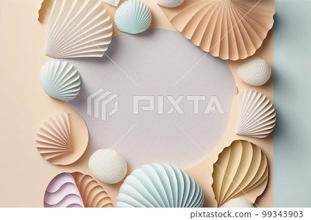 Beautiful frame with seashells. Generative AI. 99343903