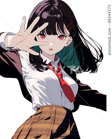 A female student with a gesture of holding her... - Stock Illustration