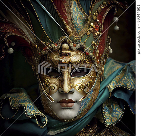 Traditional colorful mask from at Venice Carnival (Carnevale di Venezia), celebration concept. Generated AI 99344601