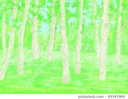 Background material illustration with a comfortable contrast of fresh green and trees Background material illustration with a comfortable contrast of fresh green and trees 99345969