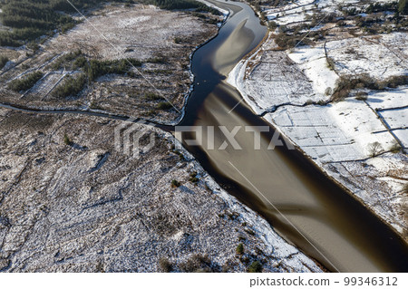 Aerial view of snow covered Gweebarra River between Doochary and Lettermacaward in Donegal - Ireland Aerial view of snow covered Gweebarra River between Doochary and Lettermacaward in Donegal - Ireland 99346312