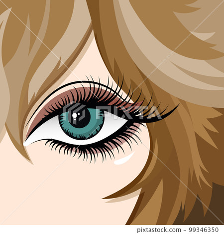 Portrait of a beautiful girl close-up, art aesthetics poster. Woman's eye and hair. Illustration, vector Portrait of a beautiful girl close-up, art aesthetics poster. Woman's eye and hair. Illustration, vector 99346350