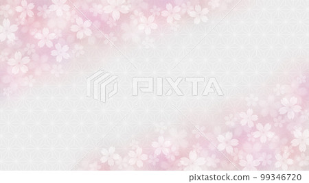 Japanese style cherry blossom background with light colored hemp leaf pattern 99346720