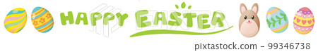 HAPPY EASTER letters, rabbits and eggs HAPPY EASTER letters, rabbits and eggs 99346738