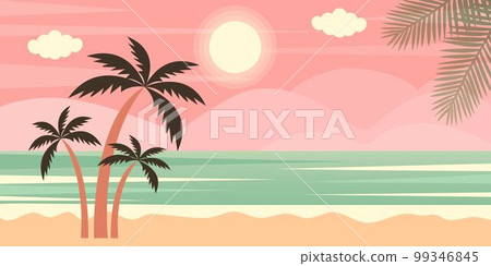 Horizontal seascape with palms and mountains. Tropical summer landscape. Horizontal seascape with palms and mountains. Tropical summer landscape. 99346845