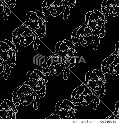 Seamless pattern with illustration woman face in a 99346949