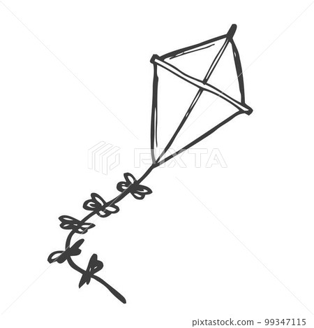 A kite in the clouds.A simple sketch drawn by hand.Summer vector illustration in Doodle style. Isolated object on a white background. For the design of icons, logos, and children's coloring books. A kite in the clouds.A simple sketch drawn by hand.Summer vector illustration in Doodle style. Isolated object on a white background. For the design of icons, logos, and children's coloring books. 99347115