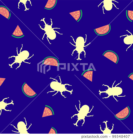 Simple beetle and watermelon Japanese pattern, 99348407